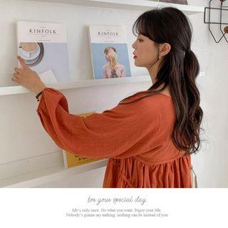 V-neck Shirred-trim Flared Top