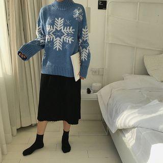 Turtleneck Snowflake Sweater Blue - One Size