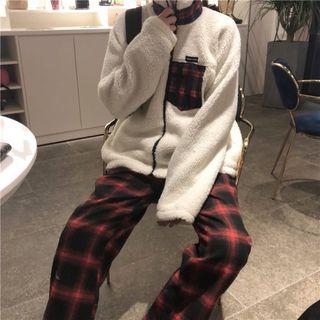 Fleece Zip Jacket / Plaid Straight Fit Pants