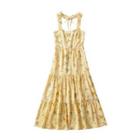 Halter-neck Lemon Print Gingham Midi Sundress