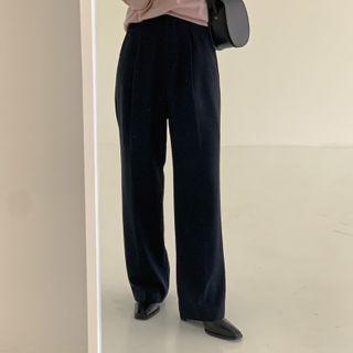 Pintuck-trim Wool Blend Dress Pants