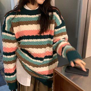 Long-sleeve Striped Knit Sweater Sweater - One Size