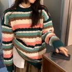 Long-sleeve Striped Knit Sweater Sweater - One Size