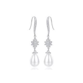 Fashion And Elegant Flower Imitation Pearl Earrings With Cubic Zirconia Silver - One Size
