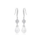 Fashion And Elegant Flower Imitation Pearl Earrings With Cubic Zirconia Silver - One Size