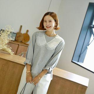 Scallop-collar 3/4-sleeve Top