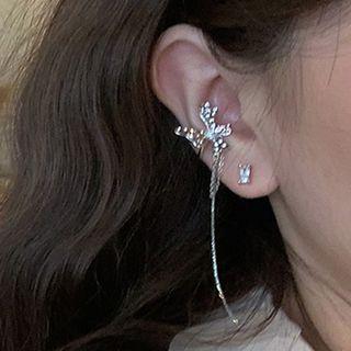 Butterfly Rhinestone Alloy Cuff Earring 1 Pair - Silver - One Size