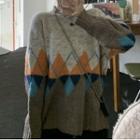 Argyle Knit Sweater Gray & Khaki - One Size