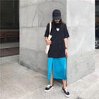 Heart Print Loose-fit Short-sleeve T-shirt / Plain Skirt