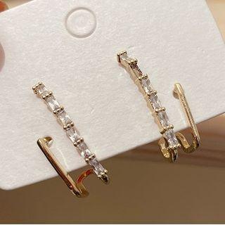 Layered Rhinestone Ear Stud 1 Pair - Gold - One Size