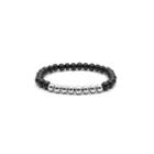 Agate Stainless Steel Bead Bracelet Black & Silver - One Size