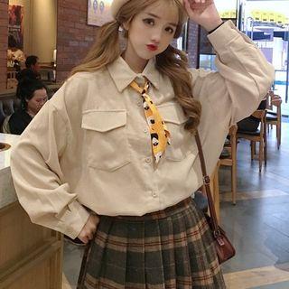 Oversized Corduroy Shirt With Print Tie