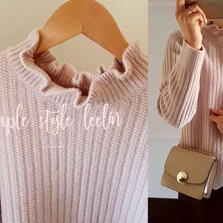 Frill-neck Scallop-hem Wool Blend Sweater