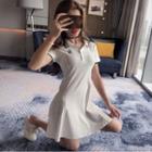 Lettering Short-sleeve Mini A-line Polo-shirt Dress