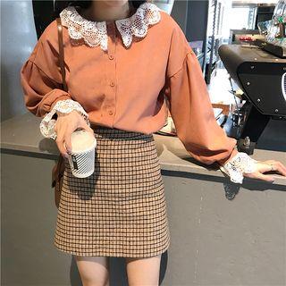 Lace Trim Puff Sleeve Blouse