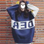 Color Block Lettering Round Neck Sweater