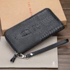 Faux Leather Croc Print Wristlet Black - One Size