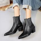 Faux Leather Block-heel Pointy-toe Ankle Boots