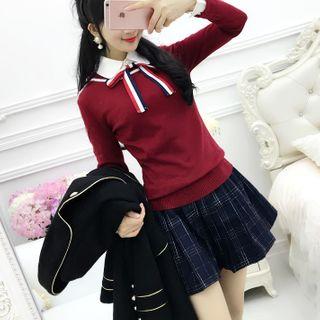 Contrast Detail Knit Top Wine Red - M