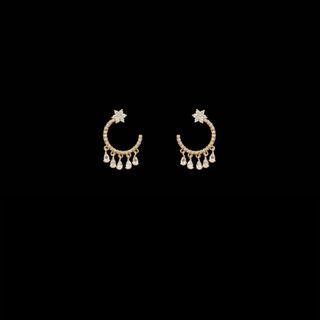 Rhinestone Star Fringed Earring 1 Pair - S925 Silver Stud Earrings - Gold - One Size