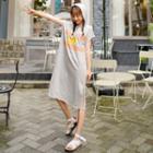 Cap-sleeve Lettering Midi Hoodie Dress