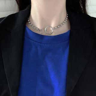 Linked Hoop Choker Necklace Silver - One Size