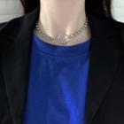 Linked Hoop Choker Necklace Silver - One Size
