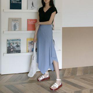 Draped Asymmetric-hem Maxi Skirt
