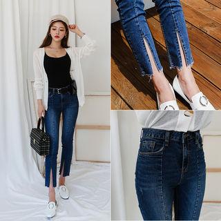 High-waist Slit-front Jeans