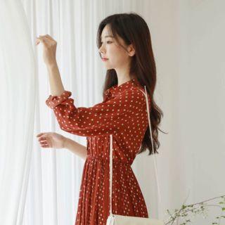 Dotted Long Flare Shirtdress