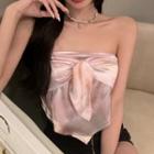 Bow Satin Tube Top Pink - One Size