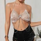 Rhinestone Cropped Halter Top Silver - One Size