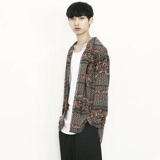 Open-placket Dip-back Patterned Shirt