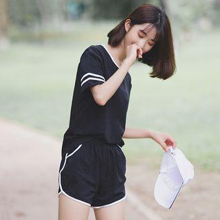 Set: Striped Short Sleeve T-shirt + Tipped Shorts