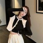 Two-tone Cropped Cardigan Black & White - One Size
