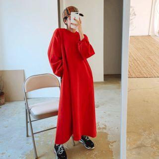 Puff-sleeve Fleece-lined Long Pullover Dress