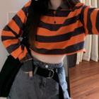 Color-block Stripe Cropped Polo Shirt