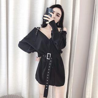 V-neck Long-sleeve Mini Shirt Dress