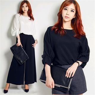 Round-neck Puff-sleeve Top