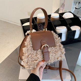 Faux Shearling Buckled Crossbody Bag