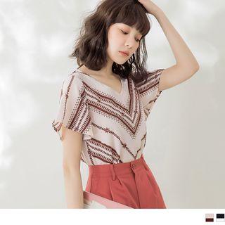 Patterned Chiffon V-neck Top