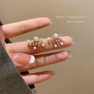 Faux Pearl Rhinestone Alloy Earring 1 Pair - E5111 - Gold & White - One Size