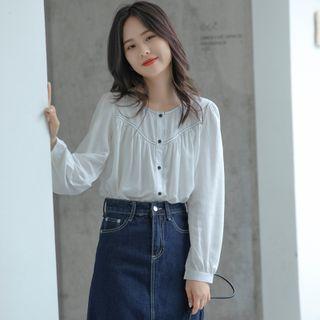 Button-up Contrast Stitching Blouse