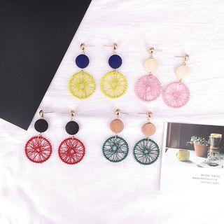 Wooden & Woven Disc Dangle Earring