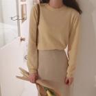 Midi Straight-fit Knit Skirt Beige - One Size