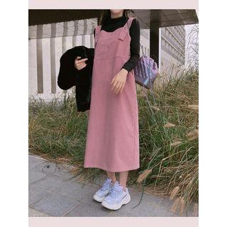 Button-trim Corduroy Long Pinafore Dress