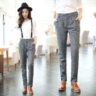 Plaid Suspender Pants