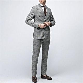 Set: Double-breasted Glen-plaid Blazer + Dress Pants