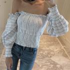 Off-shoulder Striped Smocked Blouse As Shown In Figure - One Size