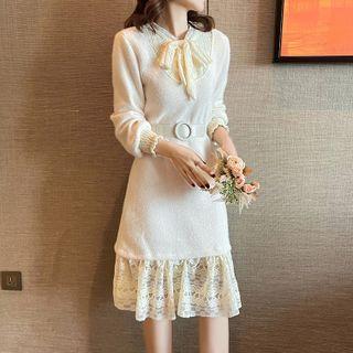 Mock Two-piece Lace Panel Sweater Dress